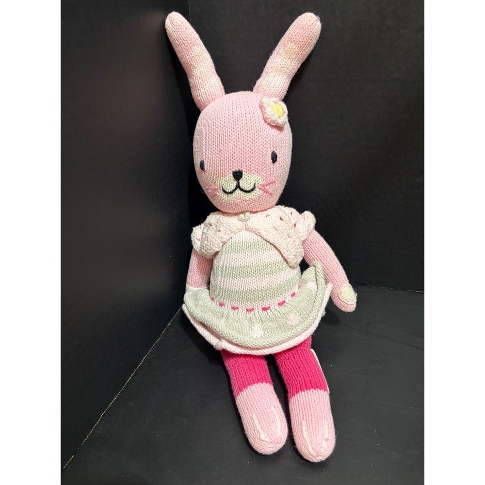 Cuddle Kind Chloe Bunny Plush Stuffed Animal Pink Knitted Cute Cuddle Rabbit 15"